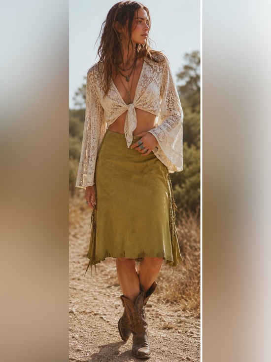 Nigel Preston & Knight Dresses & Skirts - Nigel Preston & Knight Suede Skirt with Fringe & Beads